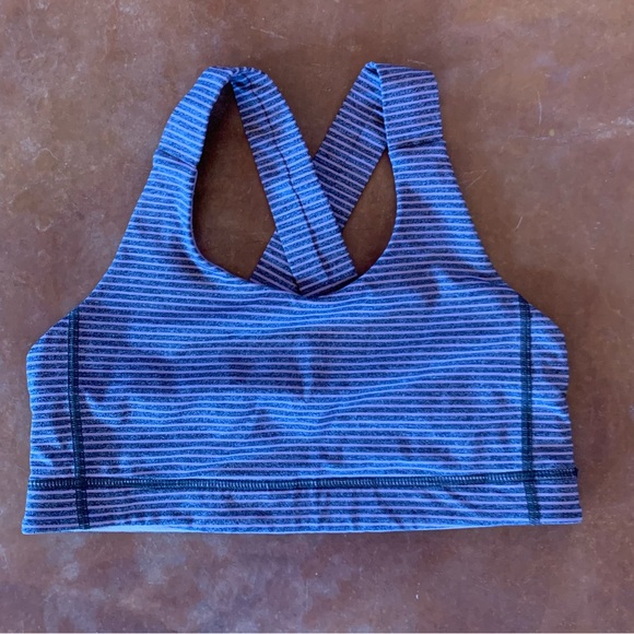 Lululemon Athletica sports bra size 8 used purple grey stripe no pads - Picture 1 of 15